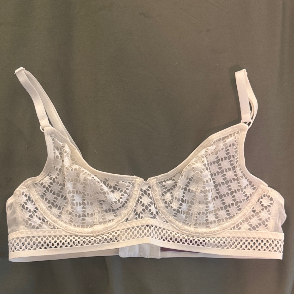 Adore Me White Balconette Lace Bra with Adjustable Straps